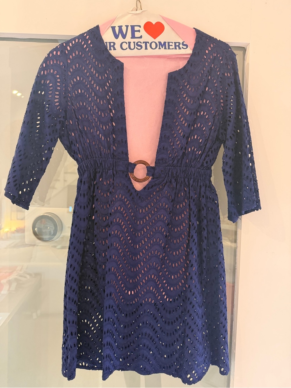 Shoshanna Navy Eyelet Ring-Front Swimsuit Cover-up